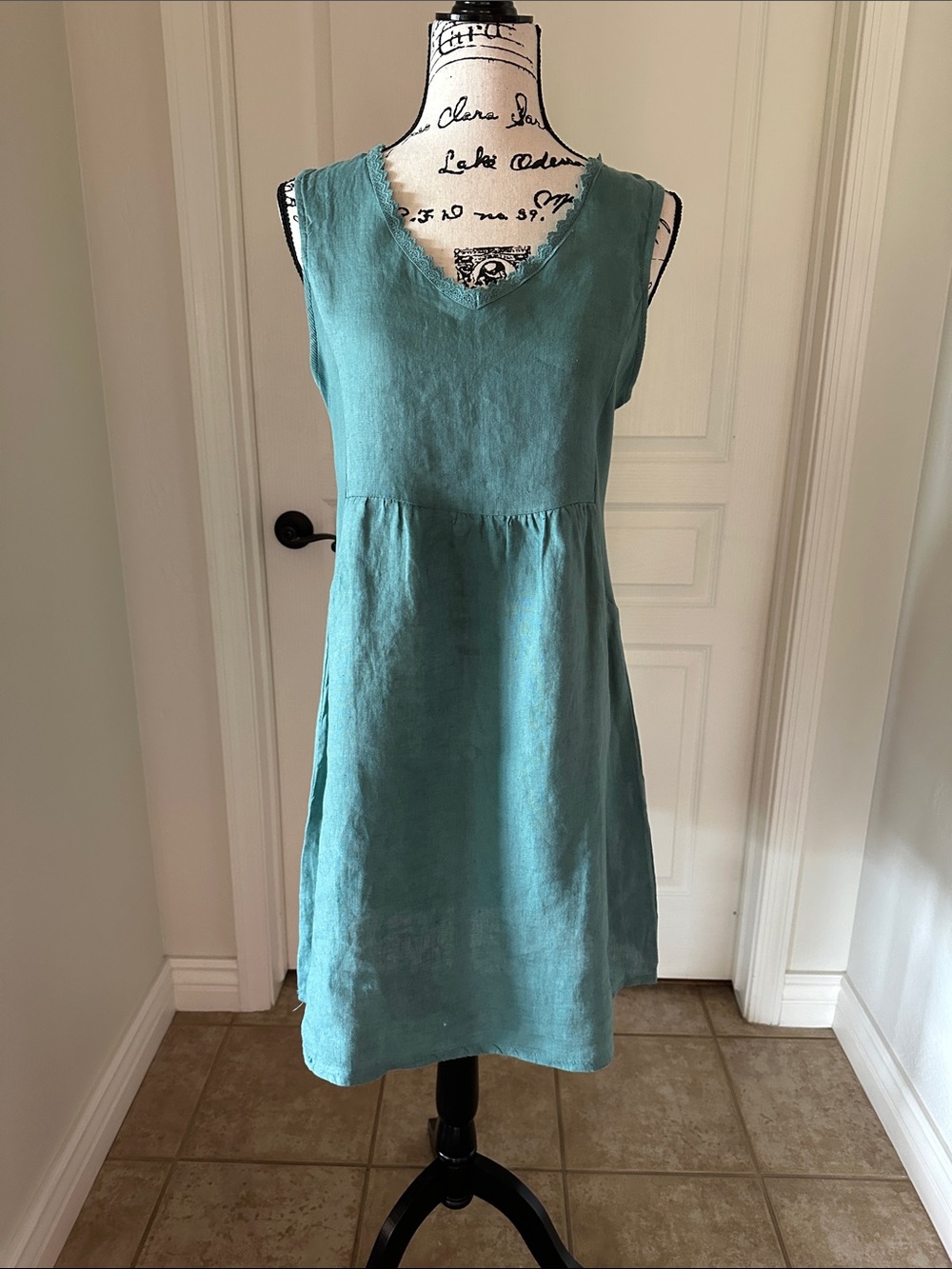 Sleeveless Teal Green V-Neck Mini Dress